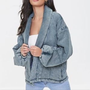 Forever 21 Seamed Mineral Wash Quilted Jacket in teal size S